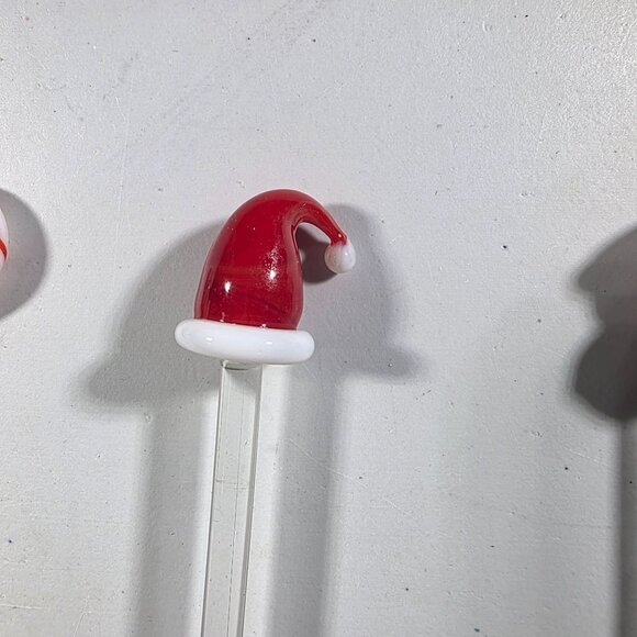 Set Of 5 Christmas Glass Swizzle Sticks With Santa Snowman Candy Cane stirrers - Picture 3 of 7